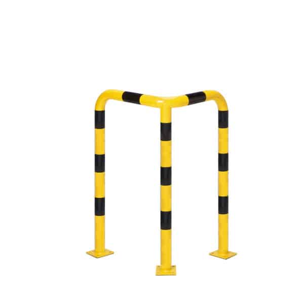 Metall-Eckschutz - gelb mit schwarzen Reflexionsstreifen | fi76.1mm, Abmessung 600mm x 600mm x 1000mm | am Boden verschraubt