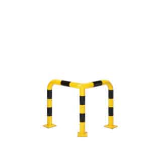 Metall-Eckschutzblech - gelb mit schwarzen Reflexstreifen | fi76,1mm, Abmessung 600mm x 600mm x 600mm | Verschraubt am Boden
