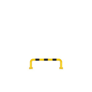 Linearer Metallpuffer - gelb mit schwarzen Reflexionsstreifen | fi60,3mm, Größe 1000mm x 300mm | Verschraubt auf dem Boden