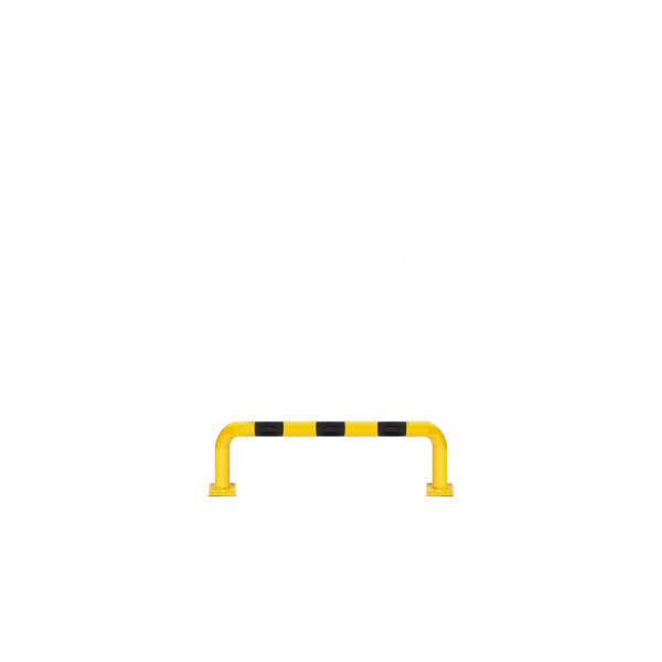 Linearer Metallpuffer - gelb mit schwarzen Reflexionsstreifen | fi60,3mm, Größe 1000mm x 300mm | Verschraubt auf dem Boden