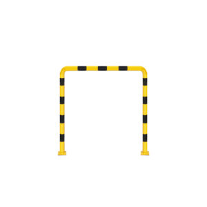 Linearer Fender aus Metall - gelb mit schwarzen Reflexionsstreifen | fi60,3mm, Größe 1200mm x 1200mm | Am Boden verschraubt