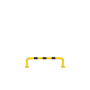 Linearer Fender aus Metall - gelb mit schwarzen Reflexionsstreifen | fi60.3mm, Größe 1200mm x 300mm | Am Boden verschraubt