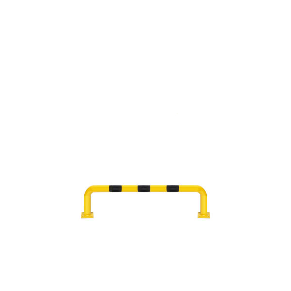 Linearer Fender aus Metall - gelb mit schwarzen Reflexionsstreifen | fi60.3mm, Größe 1200mm x 300mm | Am Boden verschraubt