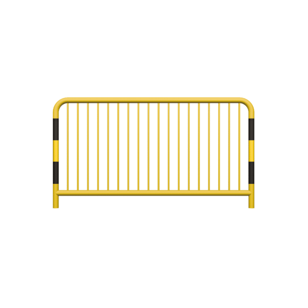 Verzinkte Straßenschranke Typ U-11a - gelb mit Reflexionsstreifen | 60,3 mm, Sprossenabstand 20 mm, Abmessung 1100x2000mm | Am Boden verschraubt