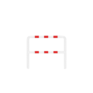 Metallpuffer, technische Barriere U12a- rot mit weißen Reflexionsstreifen | fi76,1mm, Größe 1200mm x 1100mm | Zum Einbetonieren