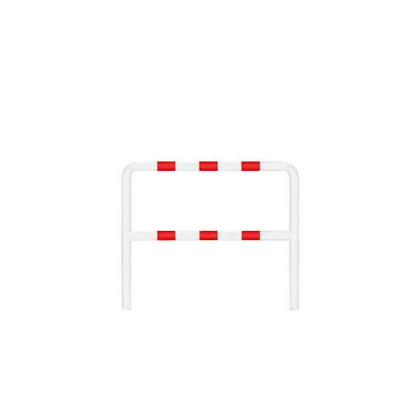Metallpuffer, technische Barriere U12a- rot mit weißen Reflexionsstreifen | fi76,1mm, Größe 1200mm x 1100mm | Zum Einbetonieren