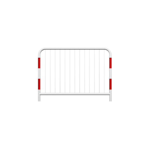 Straßenschranke Typ U-11a verzinkt - weiß mit Reflexionsstreifen | fi48,3 mm, Sprosse fi10mm , Größe 1100x1500mm | mit dem Boden verschraubt